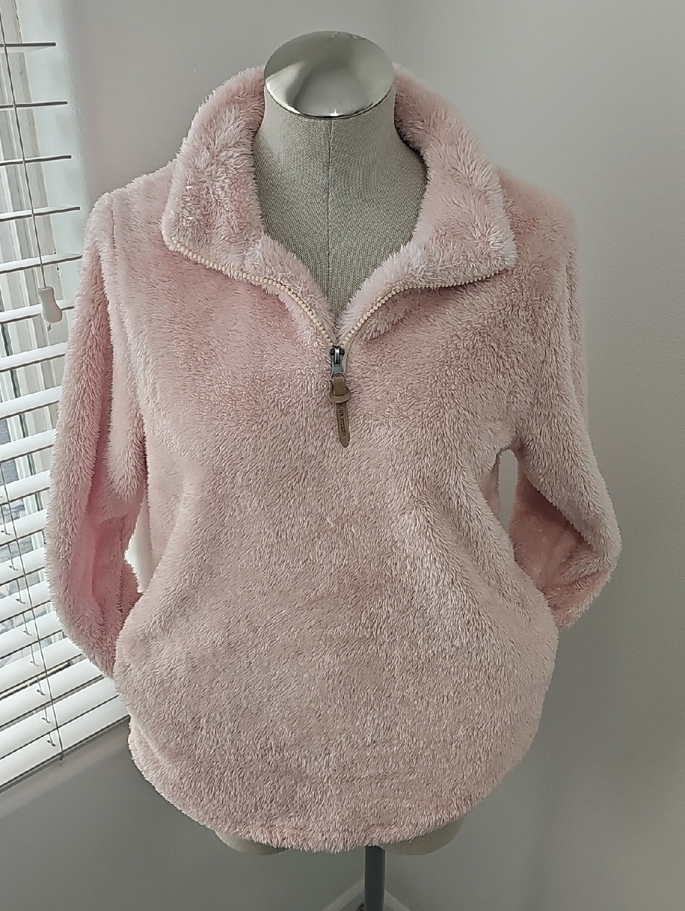 Cozy Plush Half-Zip Pullover Jacket - Blush Pink